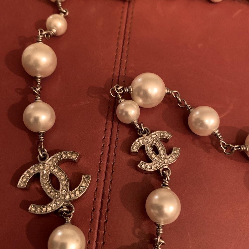 Chanel silver pearl chain